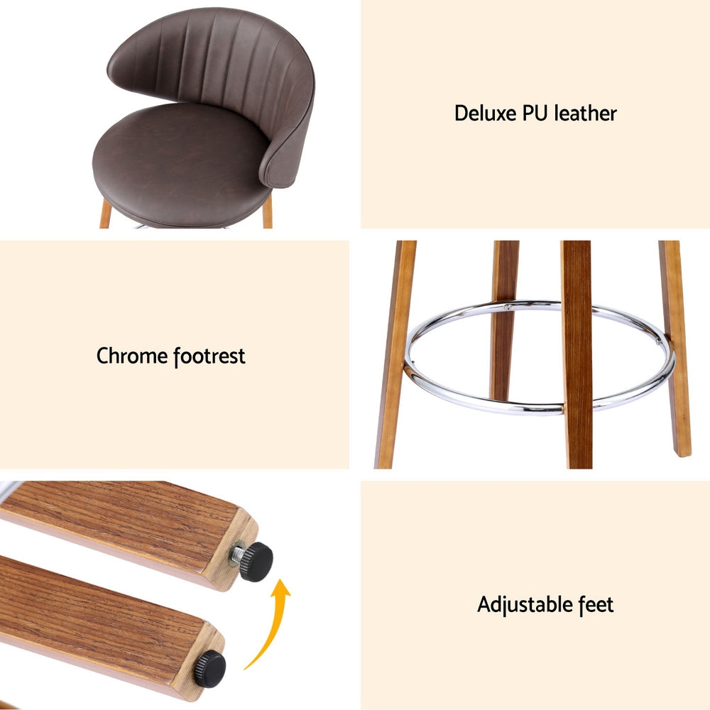 Elliot PU Leather Counter Stool - Brown (Set of 2)