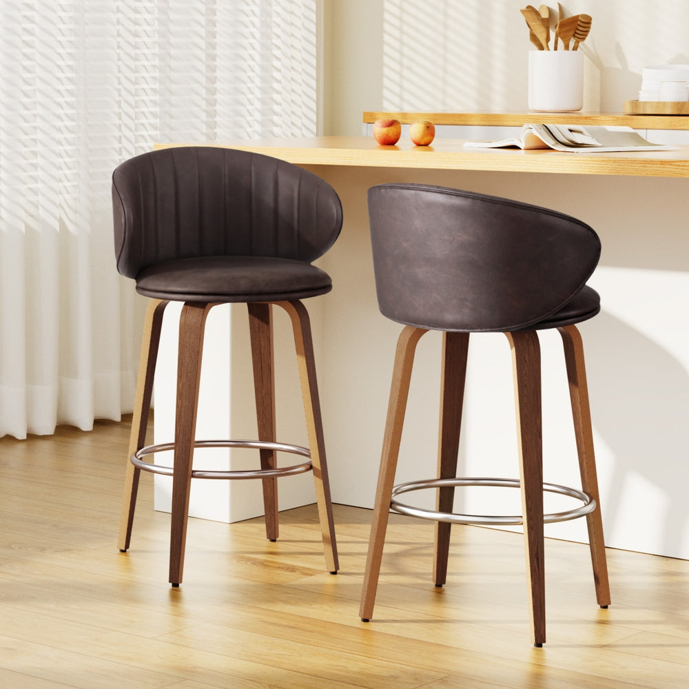 Elliot PU Leather Counter Stool - Brown (Set of 2)