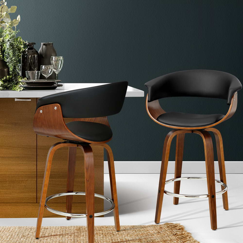 Margot PU Leather Counter Stool - Black (Set of 2)