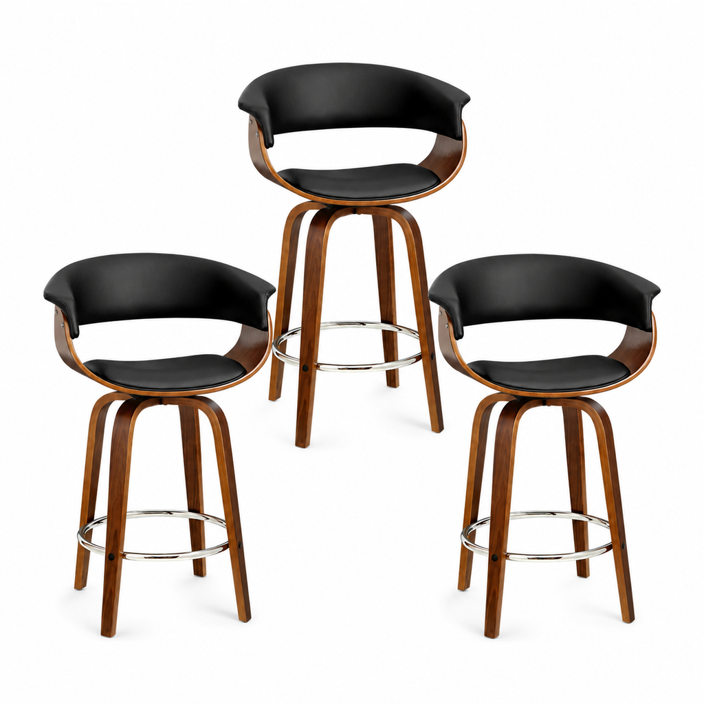 Margot PU Leather Counter Stool - Black (Set of 3)