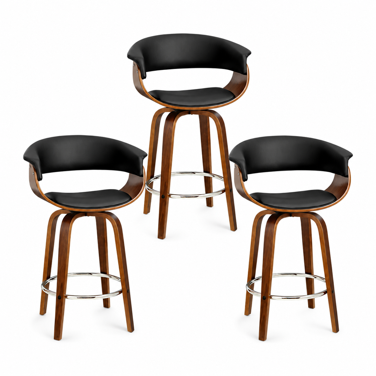 Margot PU Leather Counter Stool - Black (Set of 3)