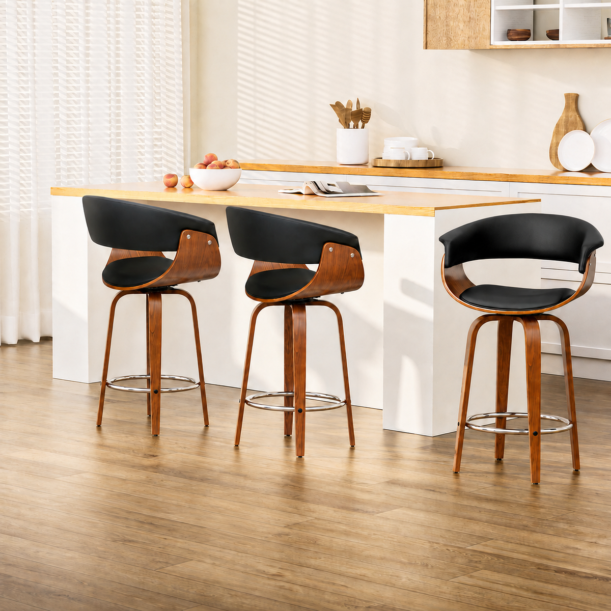 Margot PU Leather Counter Stool - Black (Set of 3)