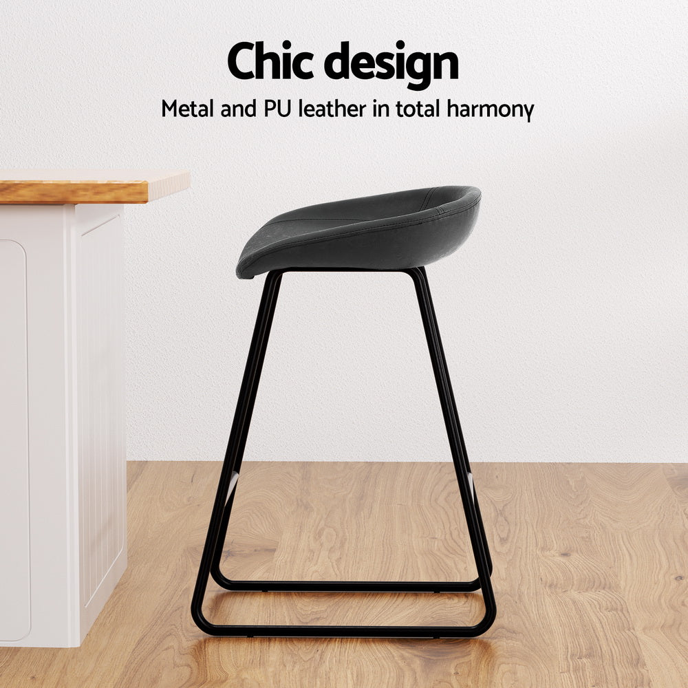 Olivia PU Leather Counter Stool - Black (Set of 2)