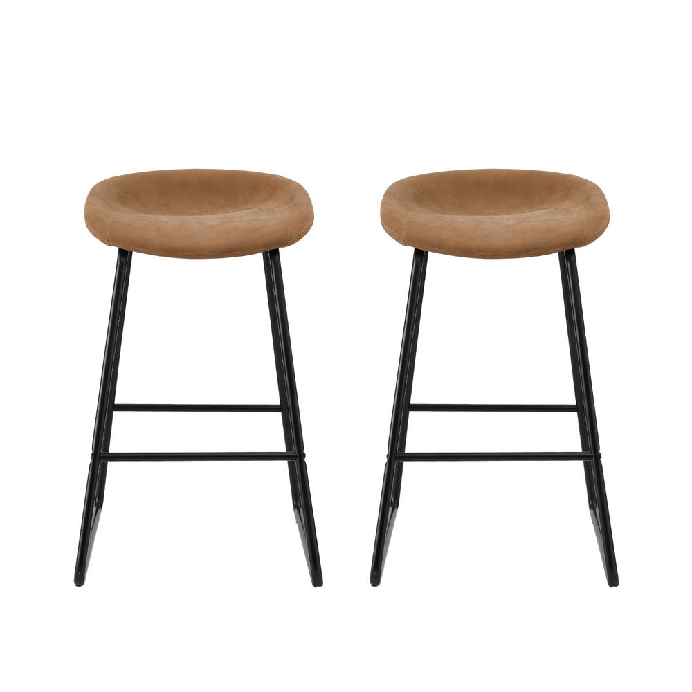 Olivia PU Leather Counter Stool - Brown (Set of 2)
