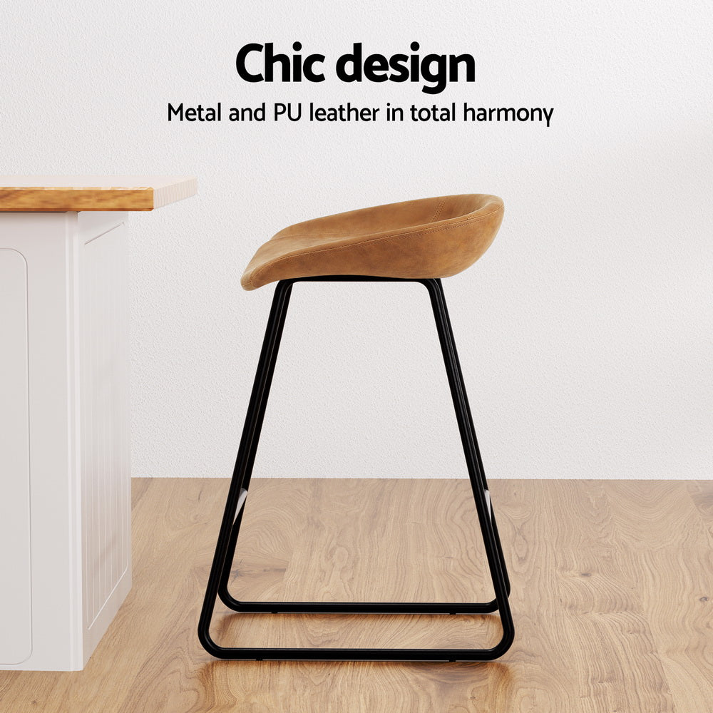 Olivia PU Leather Counter Stool - Brown (Set of 2)