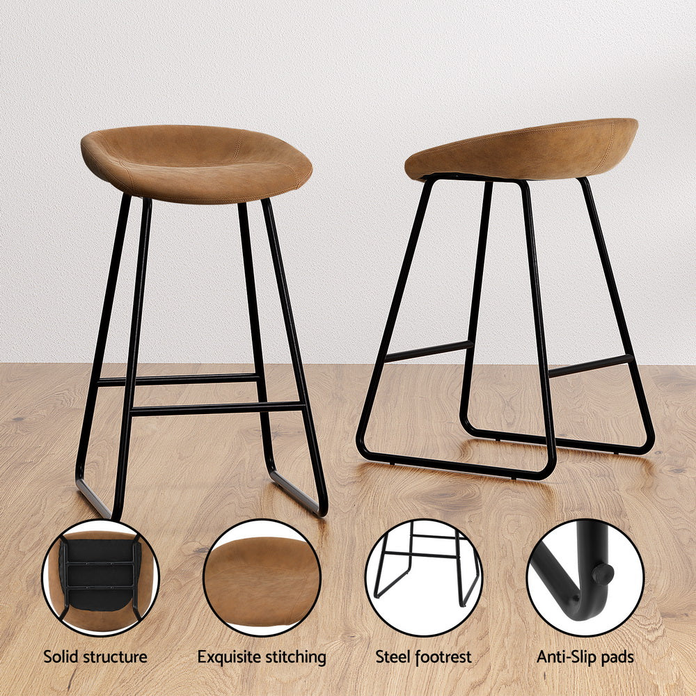 Olivia PU Leather Counter Stool - Brown (Set of 2)