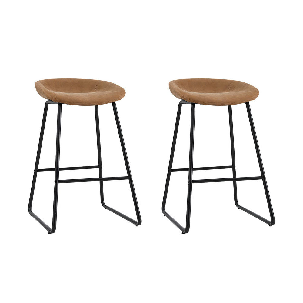 Olivia PU Leather Counter Stool - Brown (Set of 2)