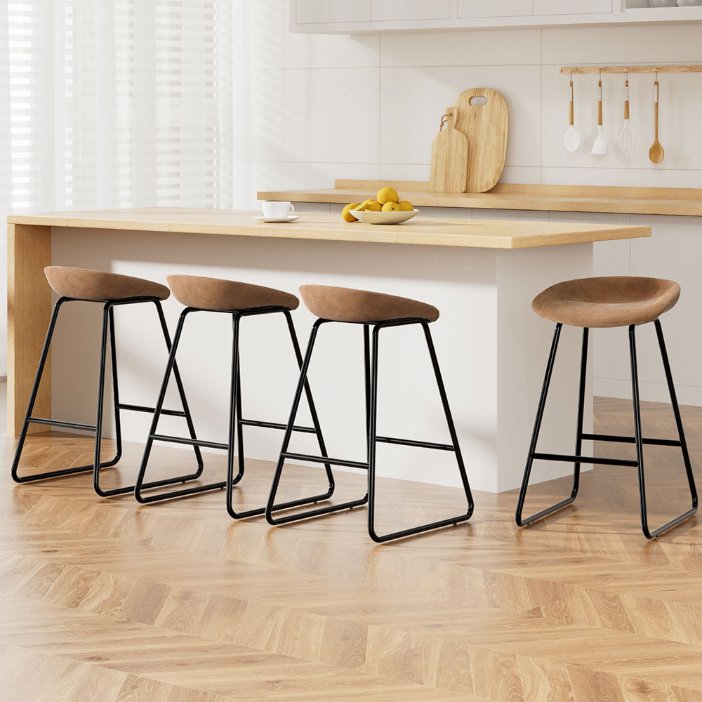 Olivia PU Leather Counter Stool - Brown (Set of 4)