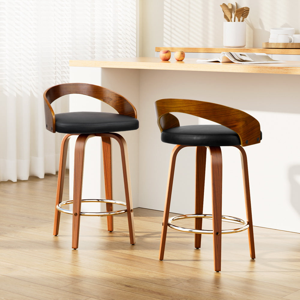 Simon PU Leather Counter Stool - Black (Set of 2)