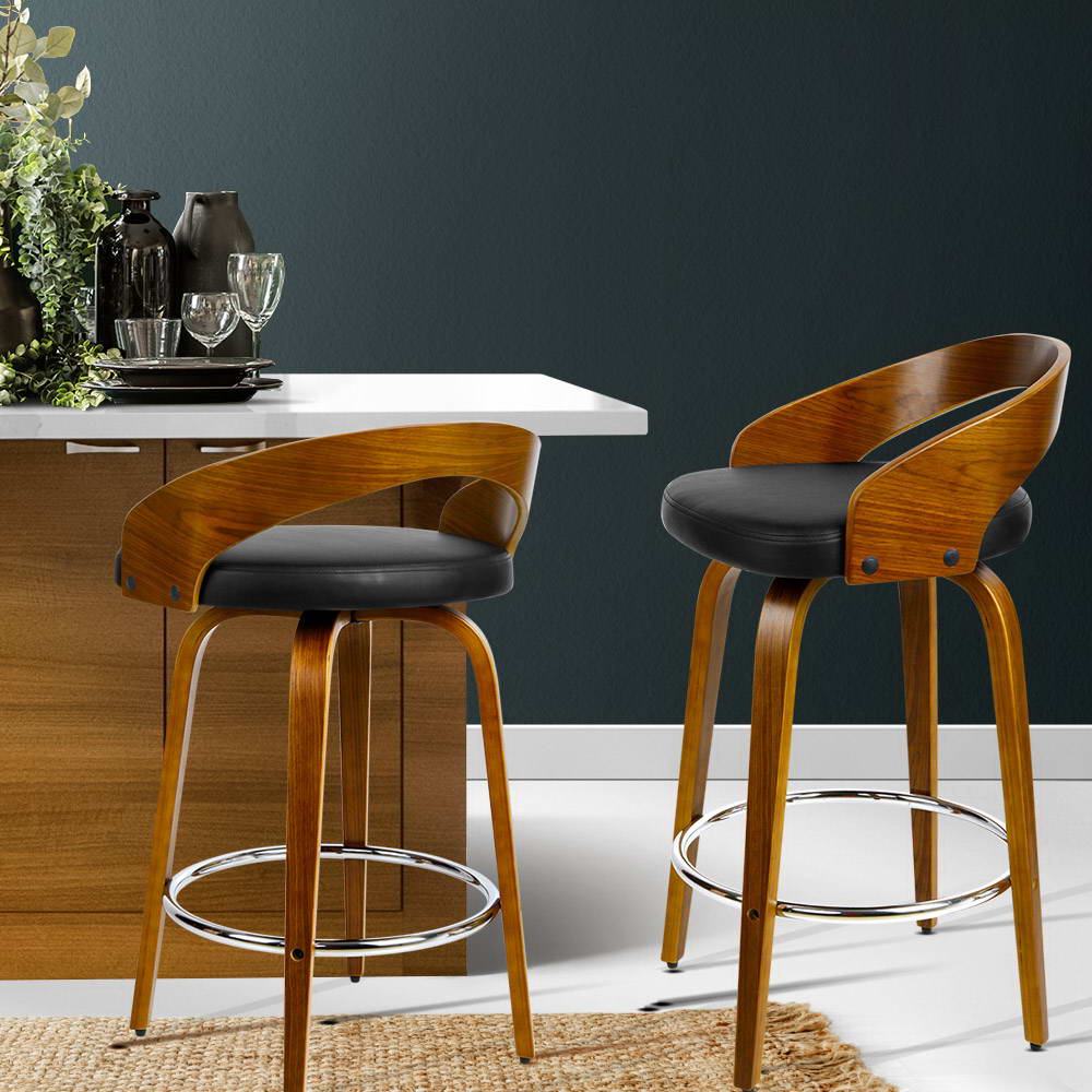 Simon PU Leather Counter Stool - Black (Set of 2)