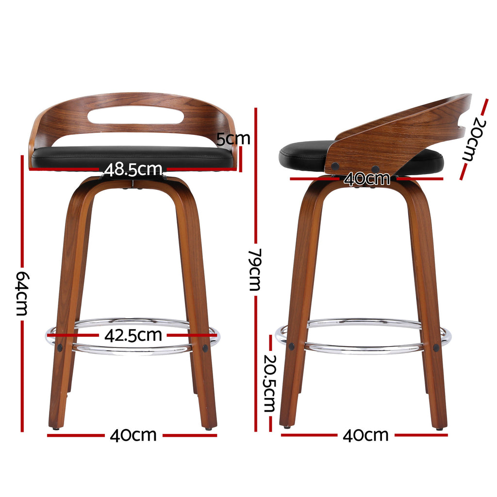 Mabel PU Leather Counter Stool - Black (Set of 2)