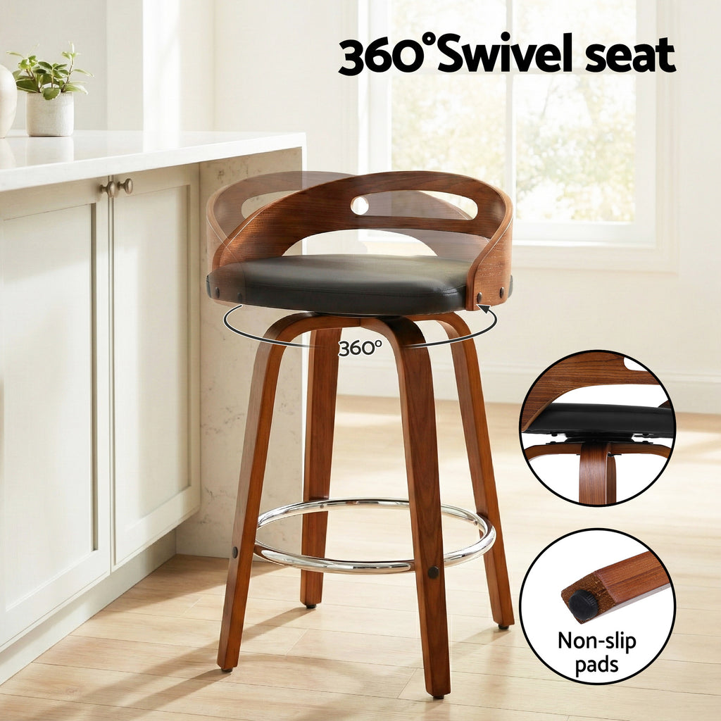 Mabel PU Leather Counter Stool - Black (Set of 2)