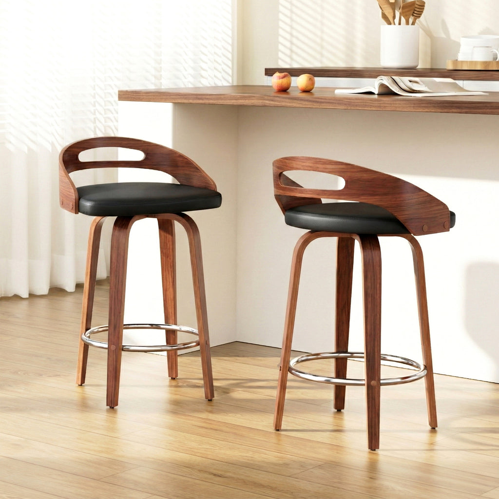Mabel PU Leather Counter Stool - Black (Set of 2)