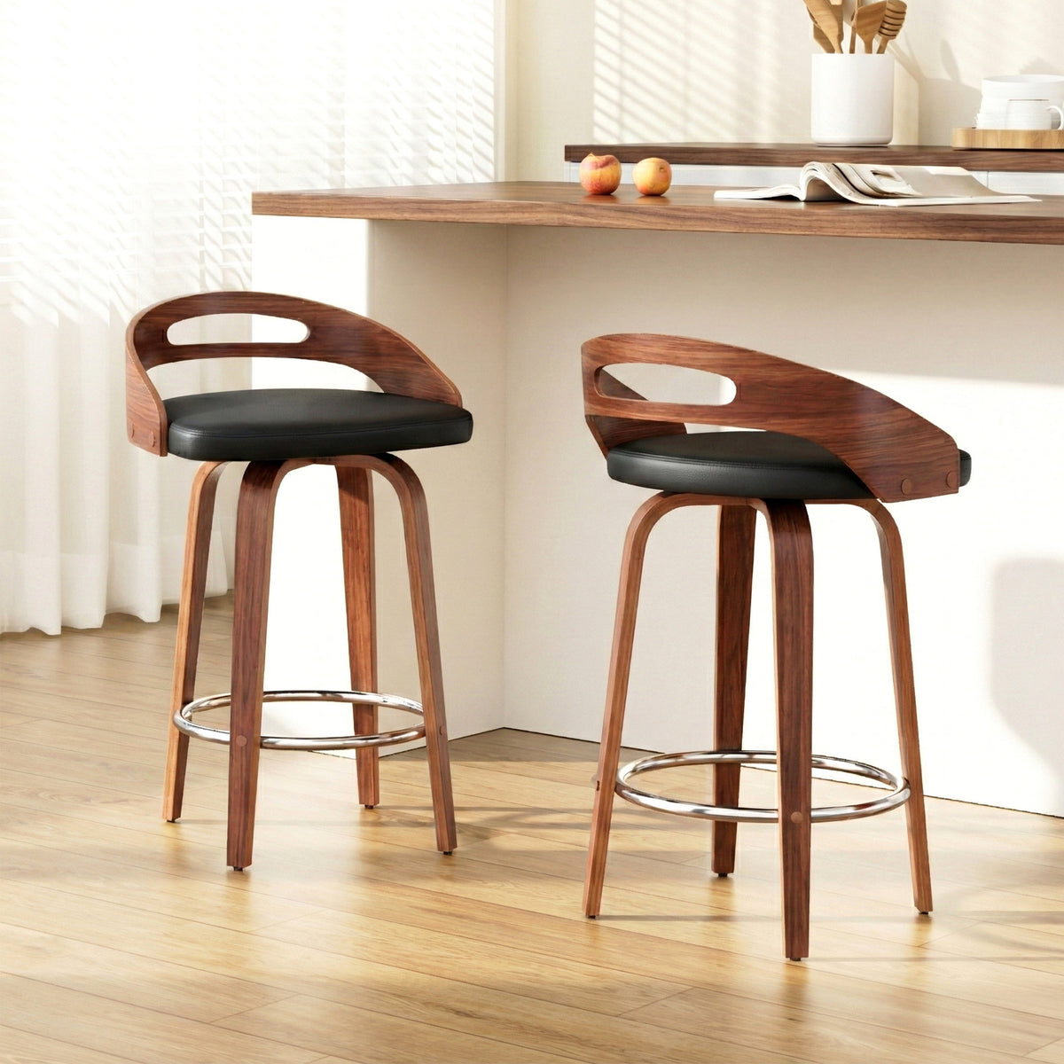 Mabel PU Leather Counter Stool - Black (Set of 2)