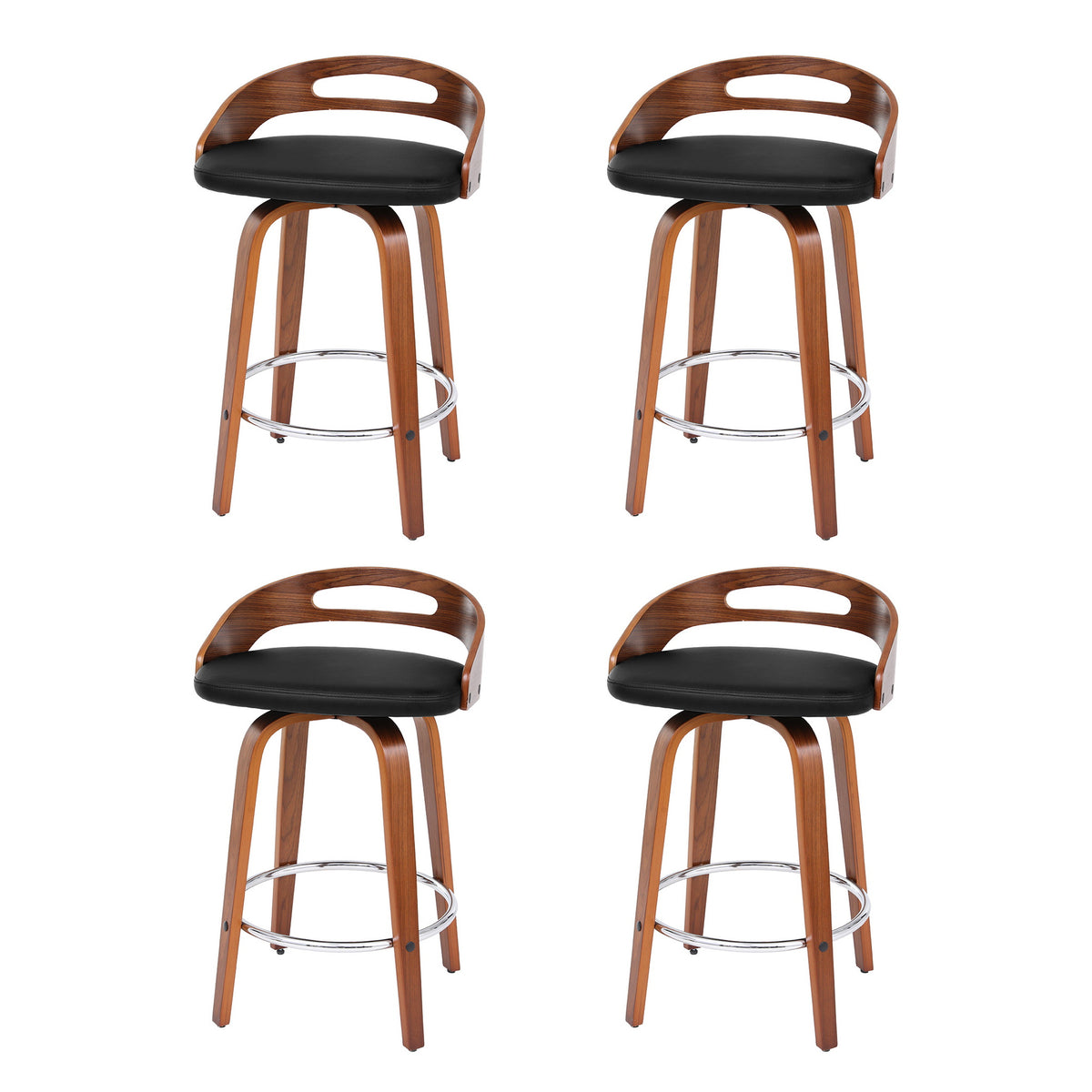 Mabel PU Leather Counter Stool - Black (Set of 4)