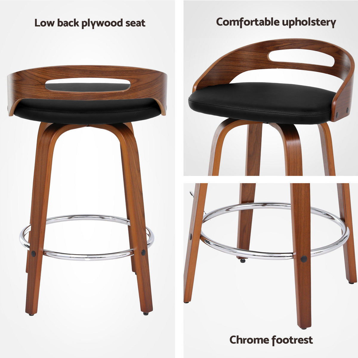 Mabel PU Leather Counter Stool - Black (Set of 4)
