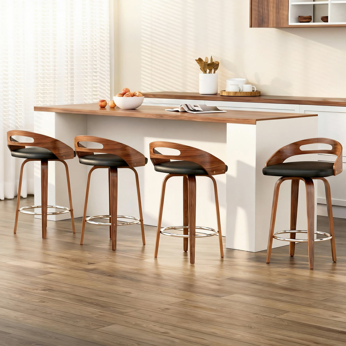 Mabel PU Leather Counter Stool - Black (Set of 4)
