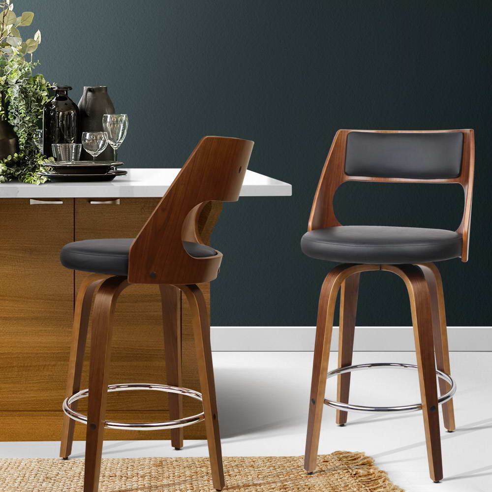 Nathan PU Leather Counter Stool - Black (Set of 2)