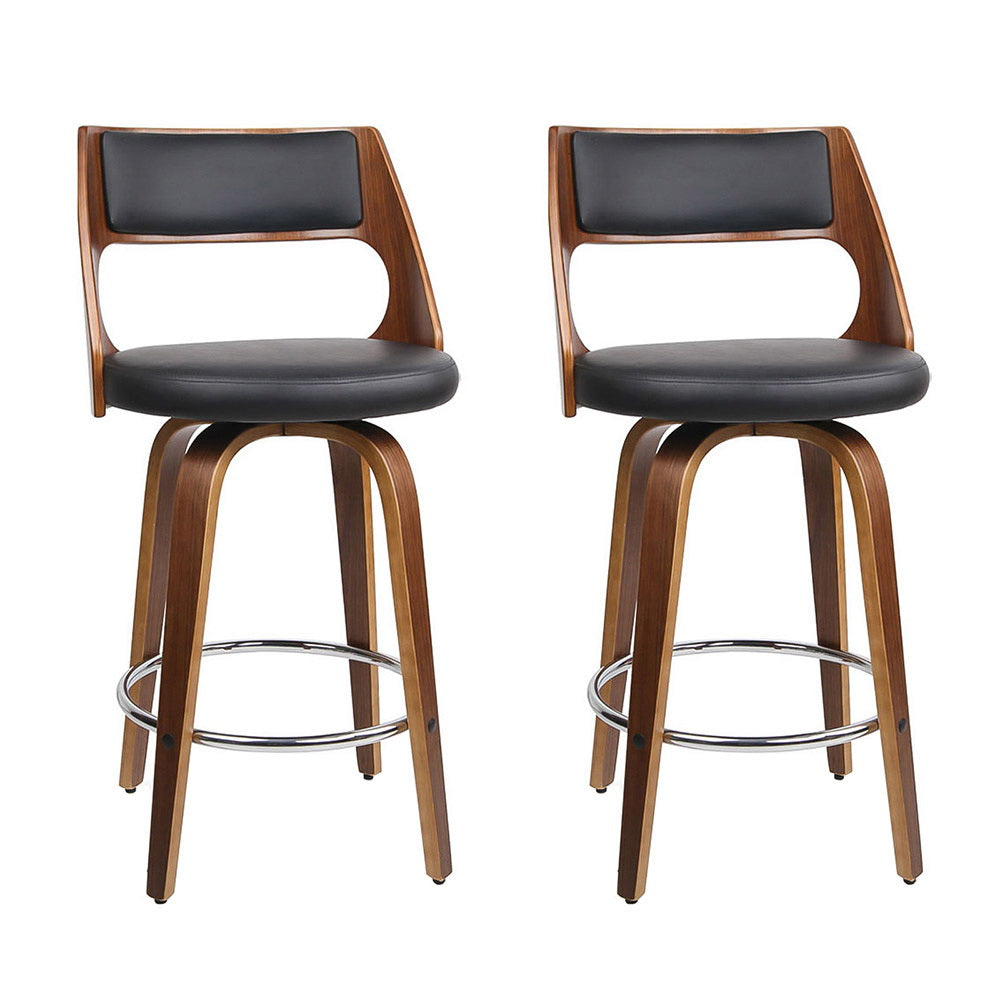 Nathan PU Leather Counter Stool - Black (Set of 2)