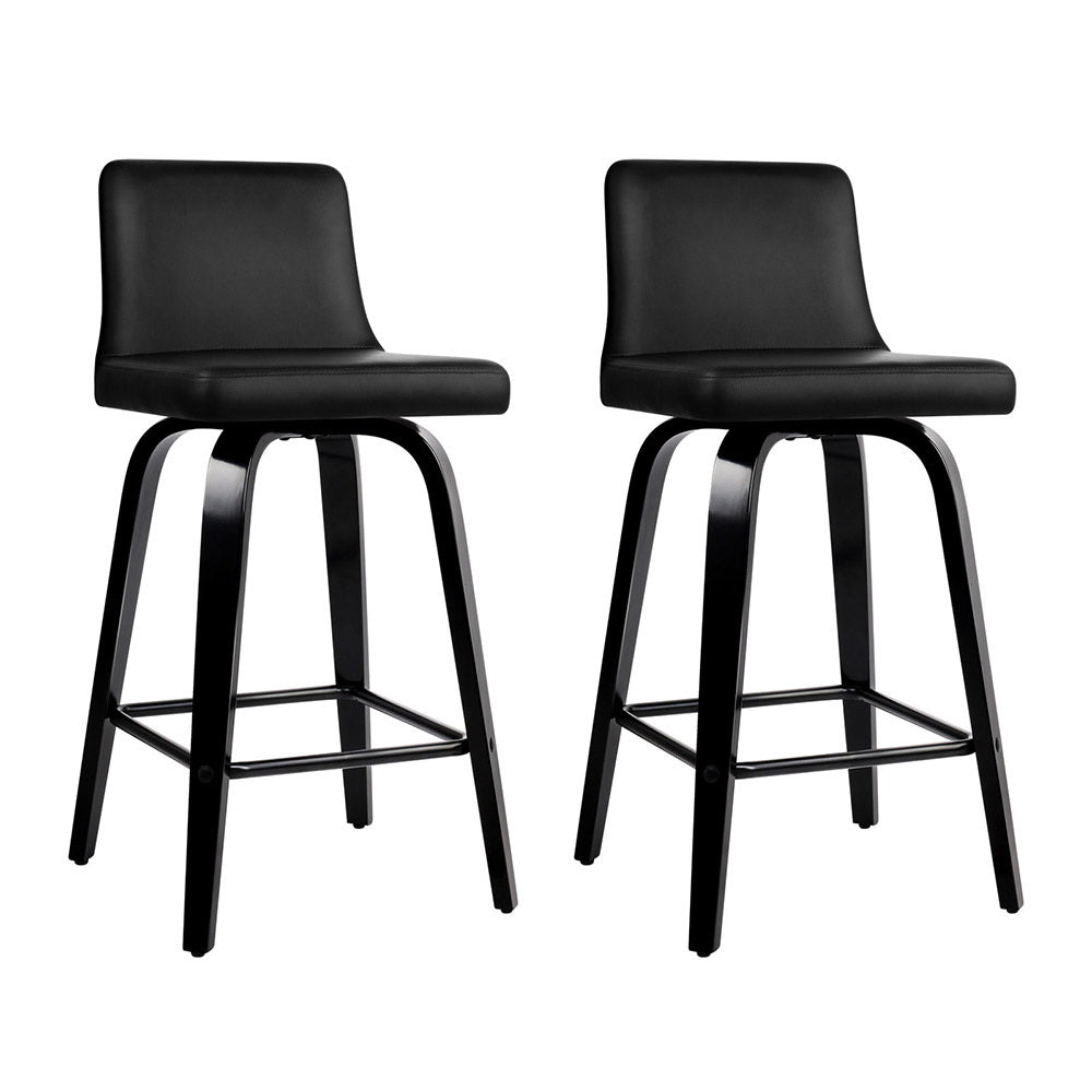 Dominic PU Leather Counter Stool - Black / Black Frame (Set of 2)