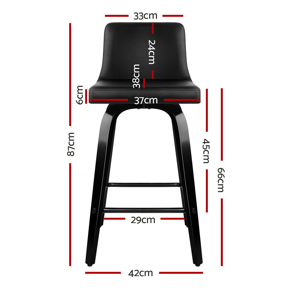 Dominic PU Leather Counter Stool - Black / Black Frame (Set of 2)
