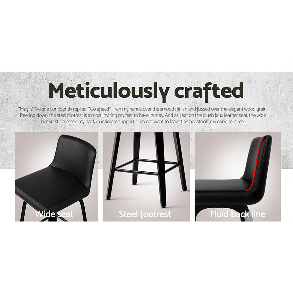 Dominic PU Leather Counter Stool - Black / Black Frame (Set of 2)