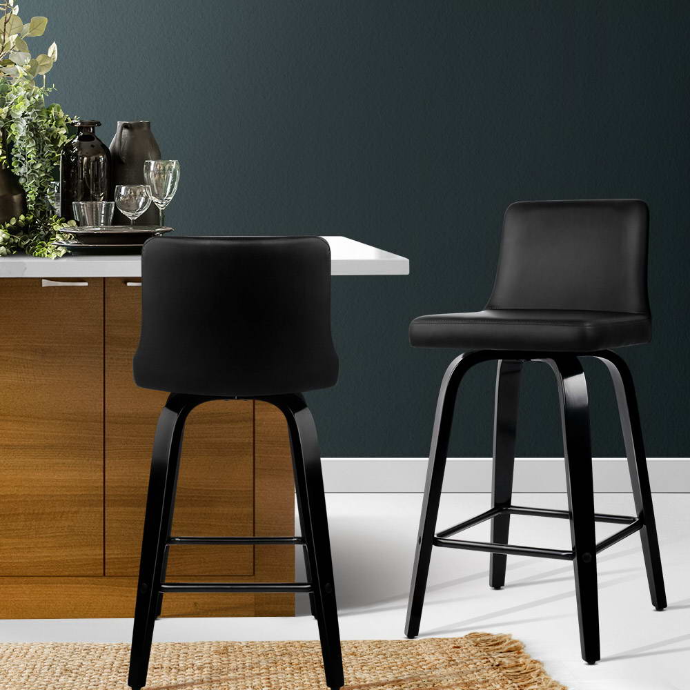 Dominic PU Leather Counter Stool - Black / Black Frame (Set of 2)