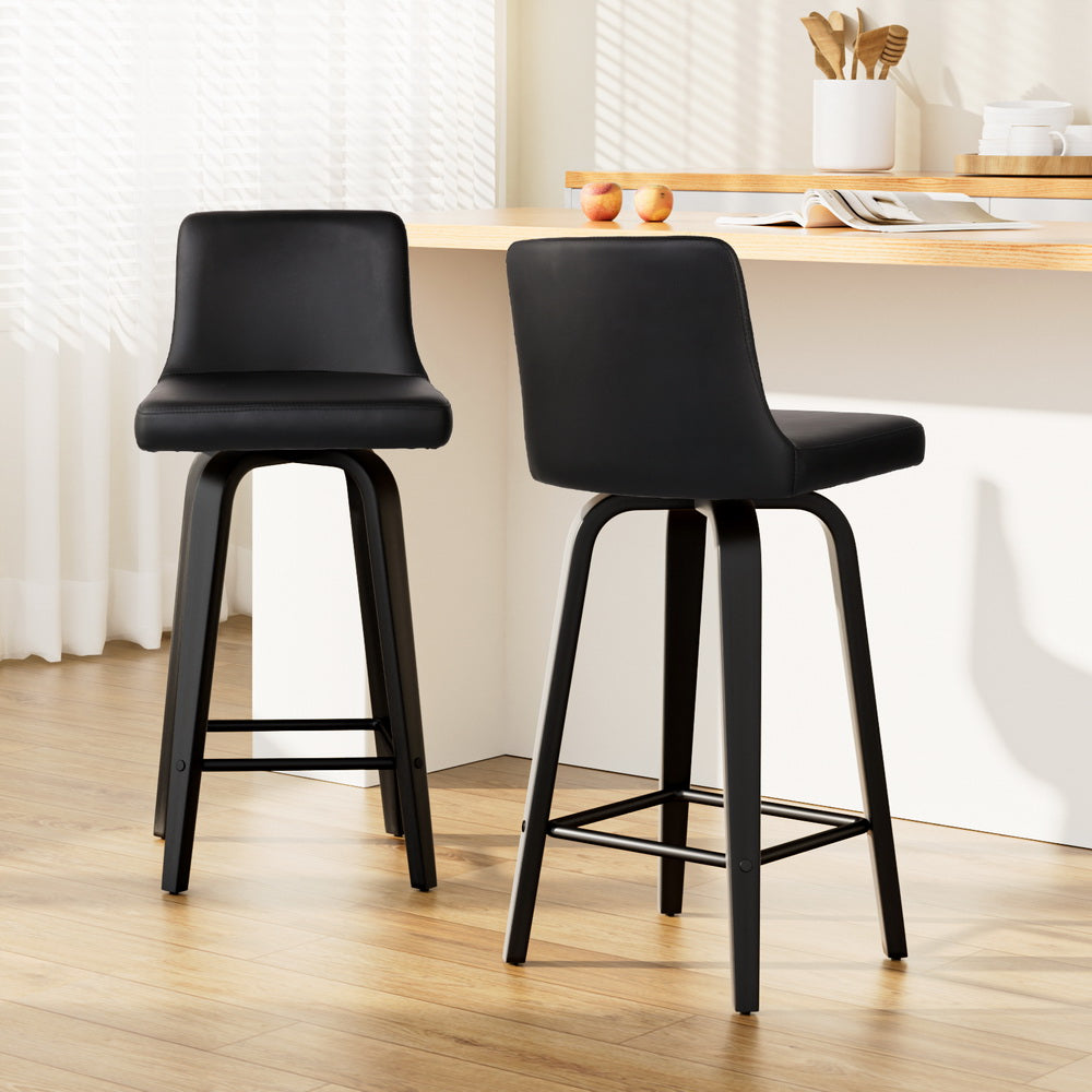 Dominic PU Leather Counter Stool - Black / Black Frame (Set of 2)