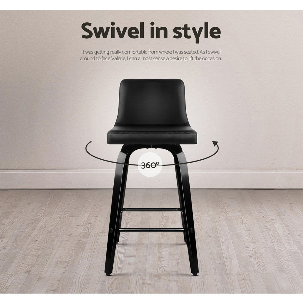 Dominic PU Leather Counter Stool - Black / Black Frame (Set of 4)