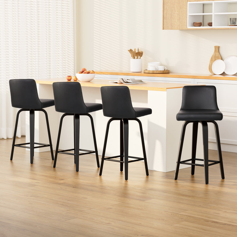 Dominic PU Leather Counter Stool - Black / Black Frame (Set of 4)