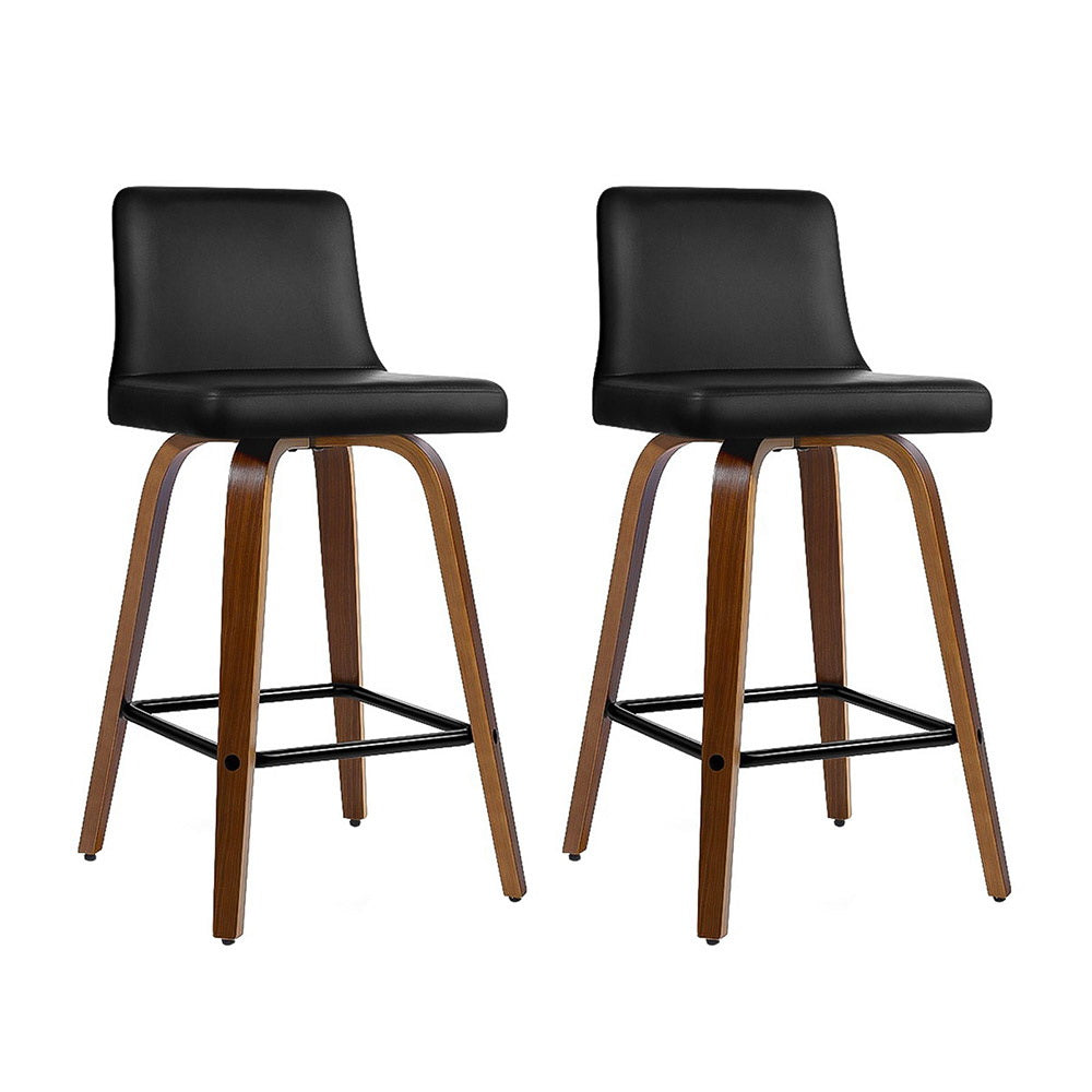 Dominic PU Leather Counter Stool - Black / Walnut Frame (Set of 2)