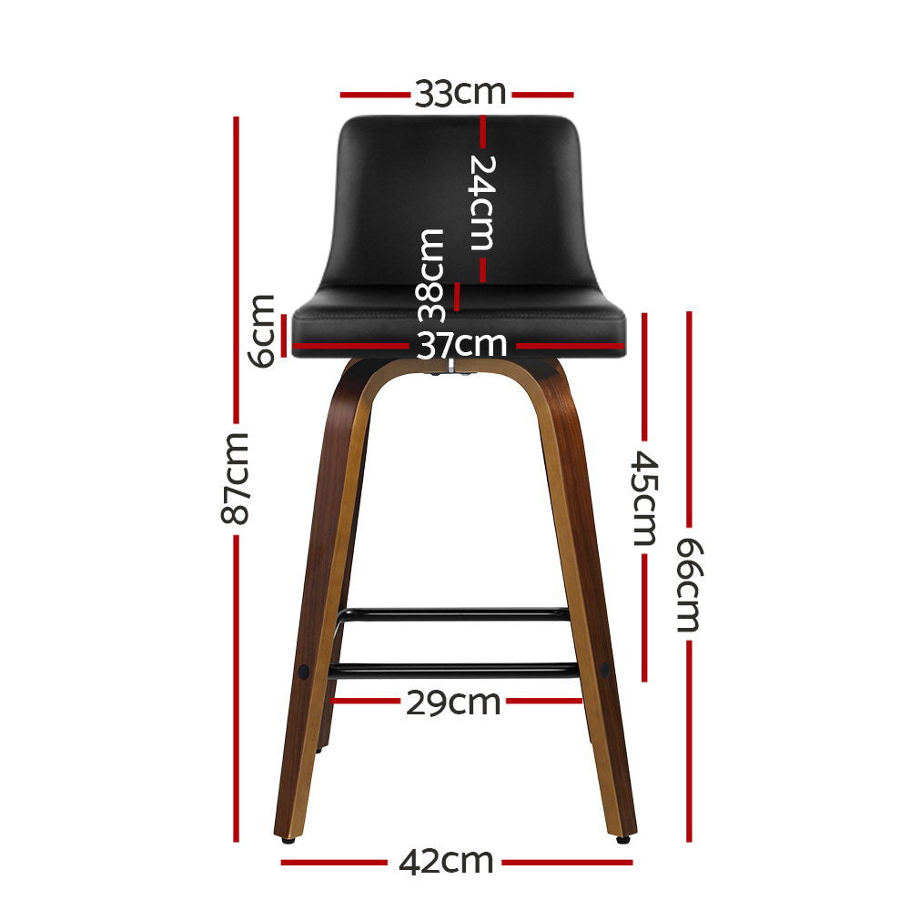 Dominic PU Leather Counter Stool - Black / Walnut Frame (Set of 2)