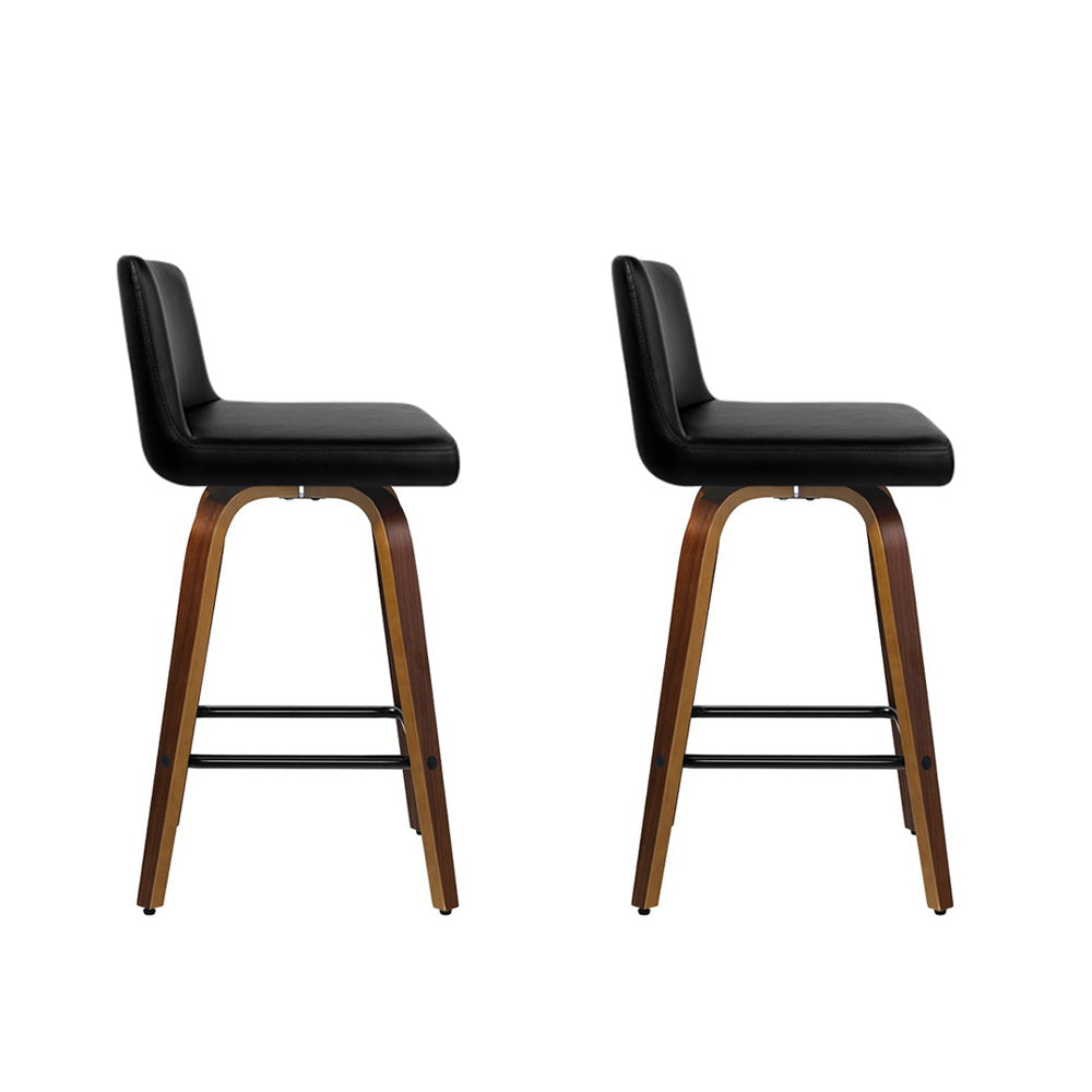 Dominic PU Leather Counter Stool - Black / Walnut Frame (Set of 2)