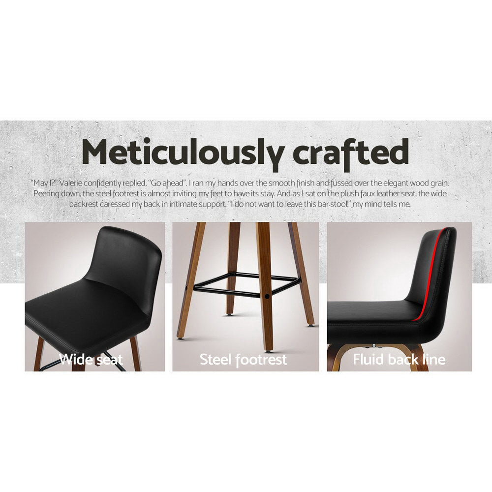 Dominic PU Leather Counter Stool - Black / Walnut Frame (Set of 2)