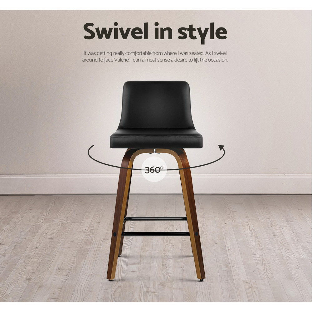 Dominic PU Leather Counter Stool - Black / Walnut Frame (Set of 2)
