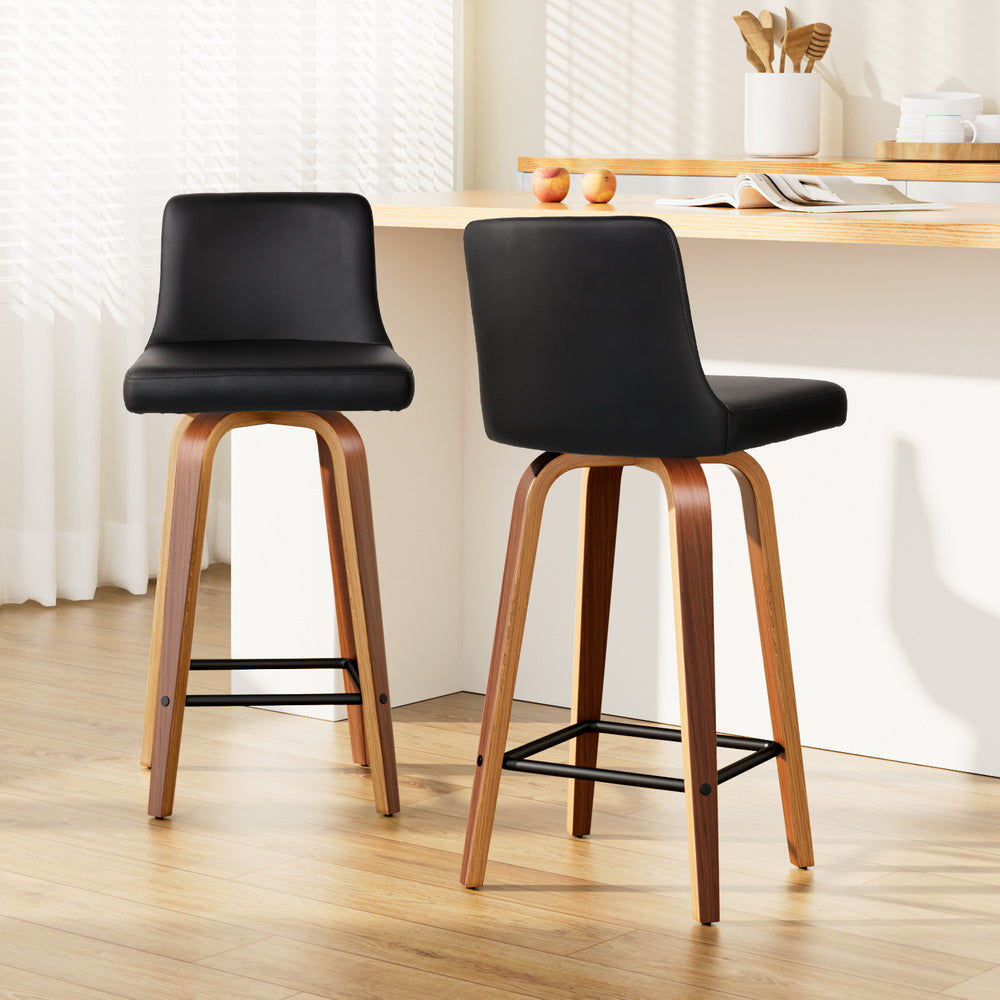 Dominic PU Leather Counter Stool - Black / Walnut Frame (Set of 2)