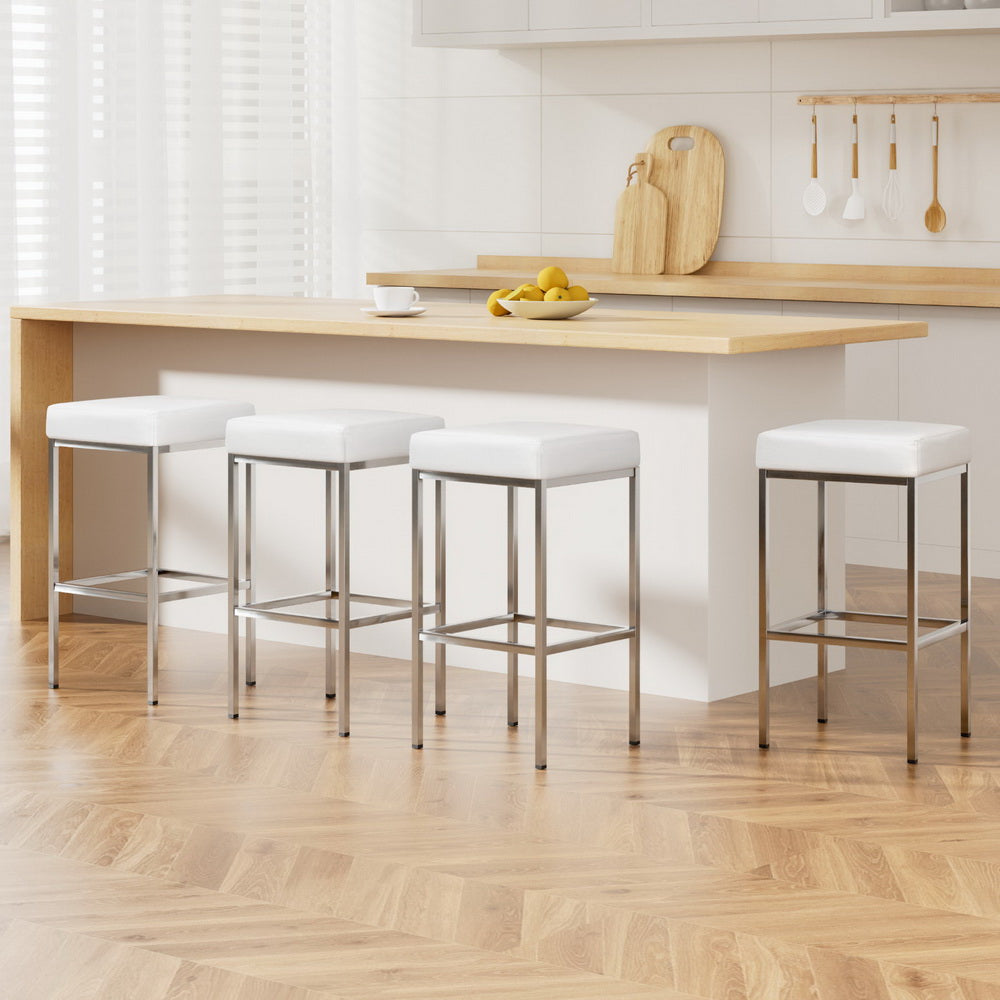 Penelope PU Leather Counter Stool - White (Set of 4)