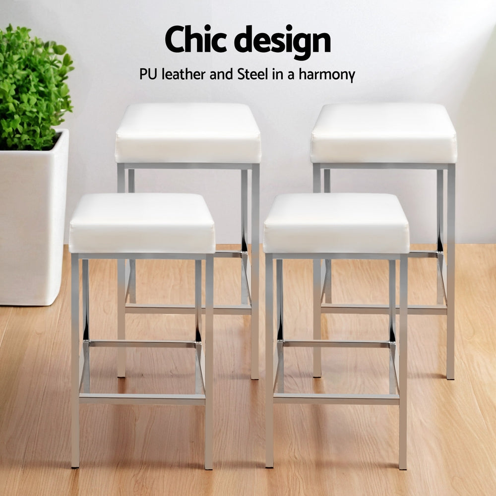 Penelope PU Leather Counter Stool - White (Set of 4)