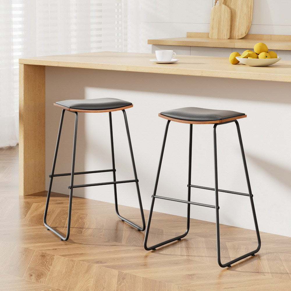 Caleb PU Leather Counter Stool - Black (Set of 2)