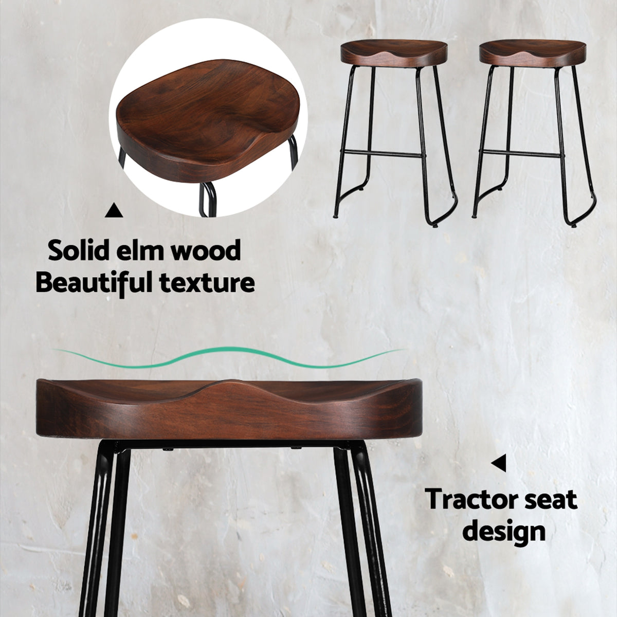 Poppy Wooden Counter Stool - Black (Set of 2)