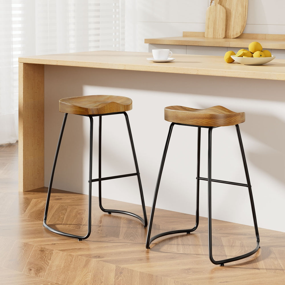 Poppy Wooden Counter Stool - Natural / Black Legs (Set of 2)
