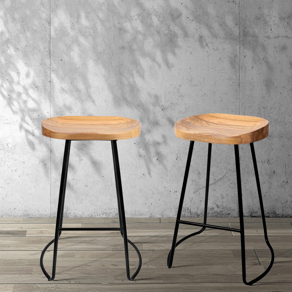 Poppy Wooden Counter Stool - Natural / Black Legs (Set of 2)