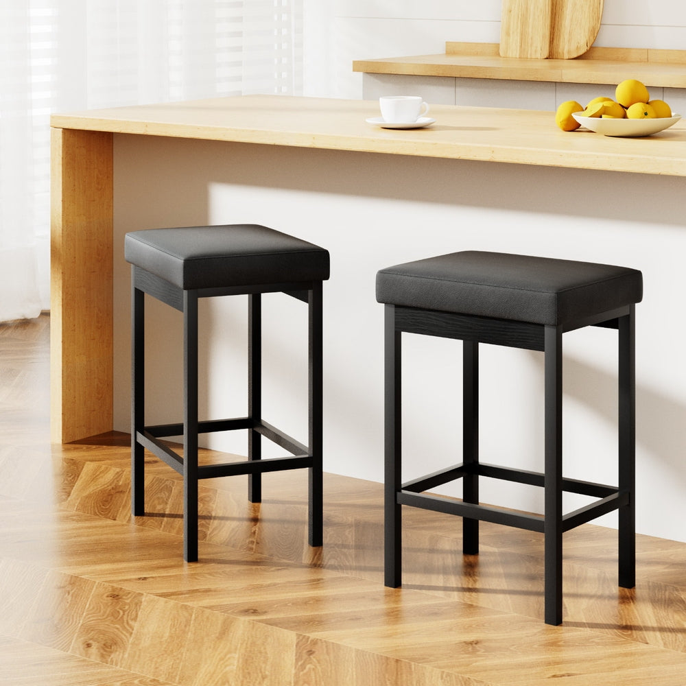 Lydia PU Leather Counter Stool - Black (Set of 2)