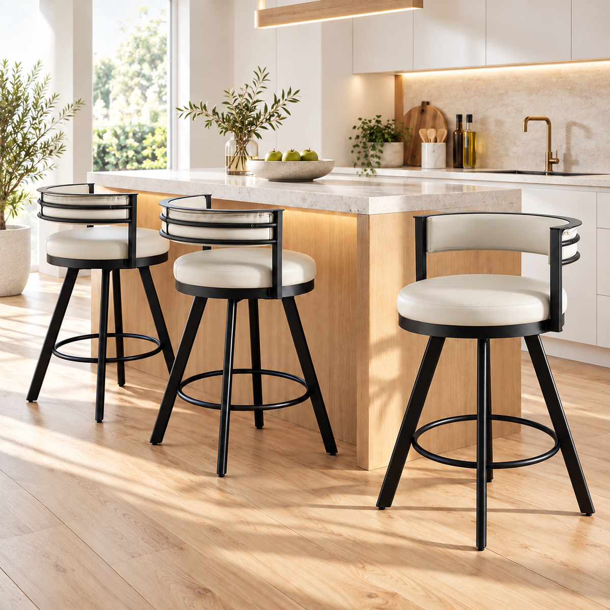 Owen PU Leather Counter Stool - Beige (Set of 3)