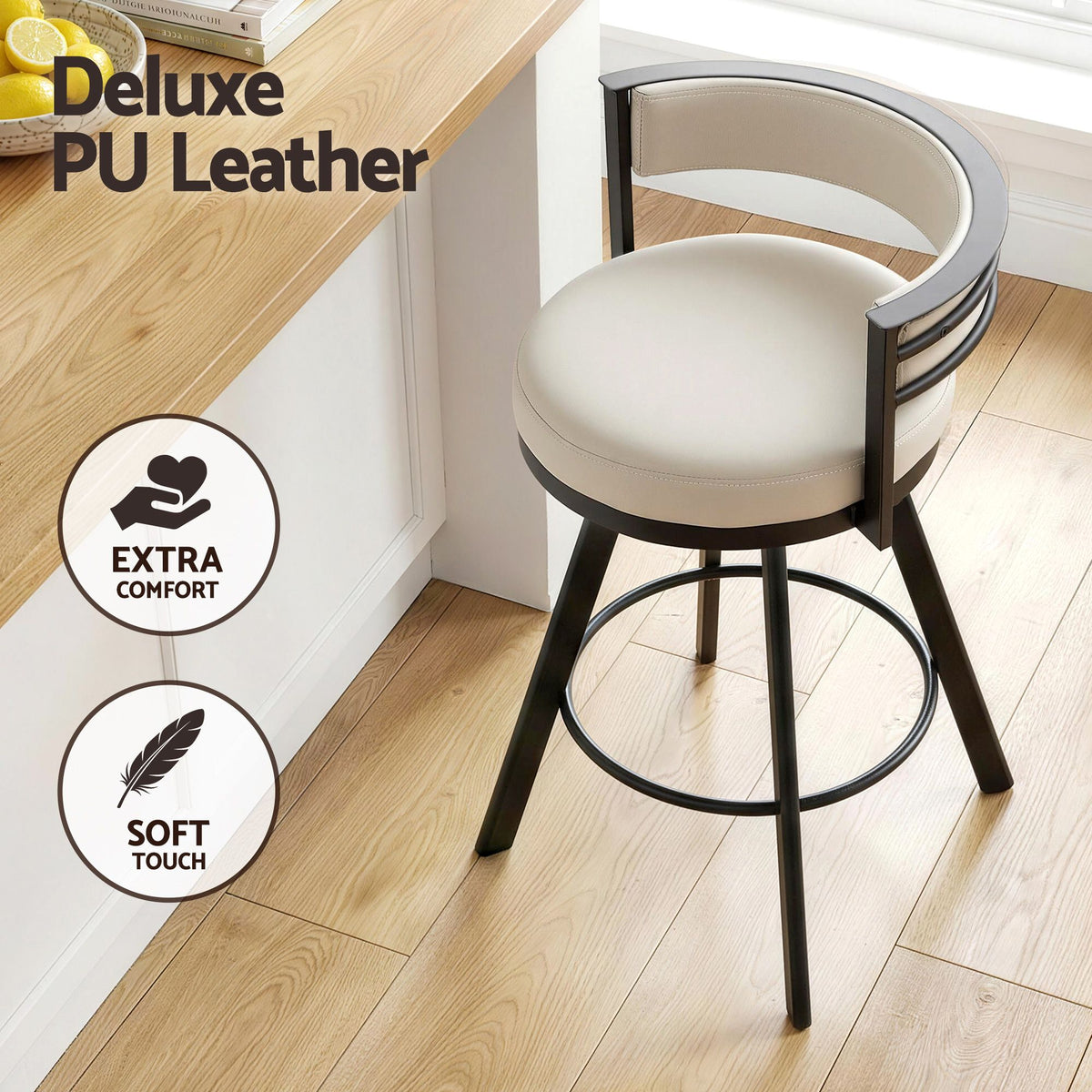 Owen PU Leather Counter Stool - Beige (Set of 3)