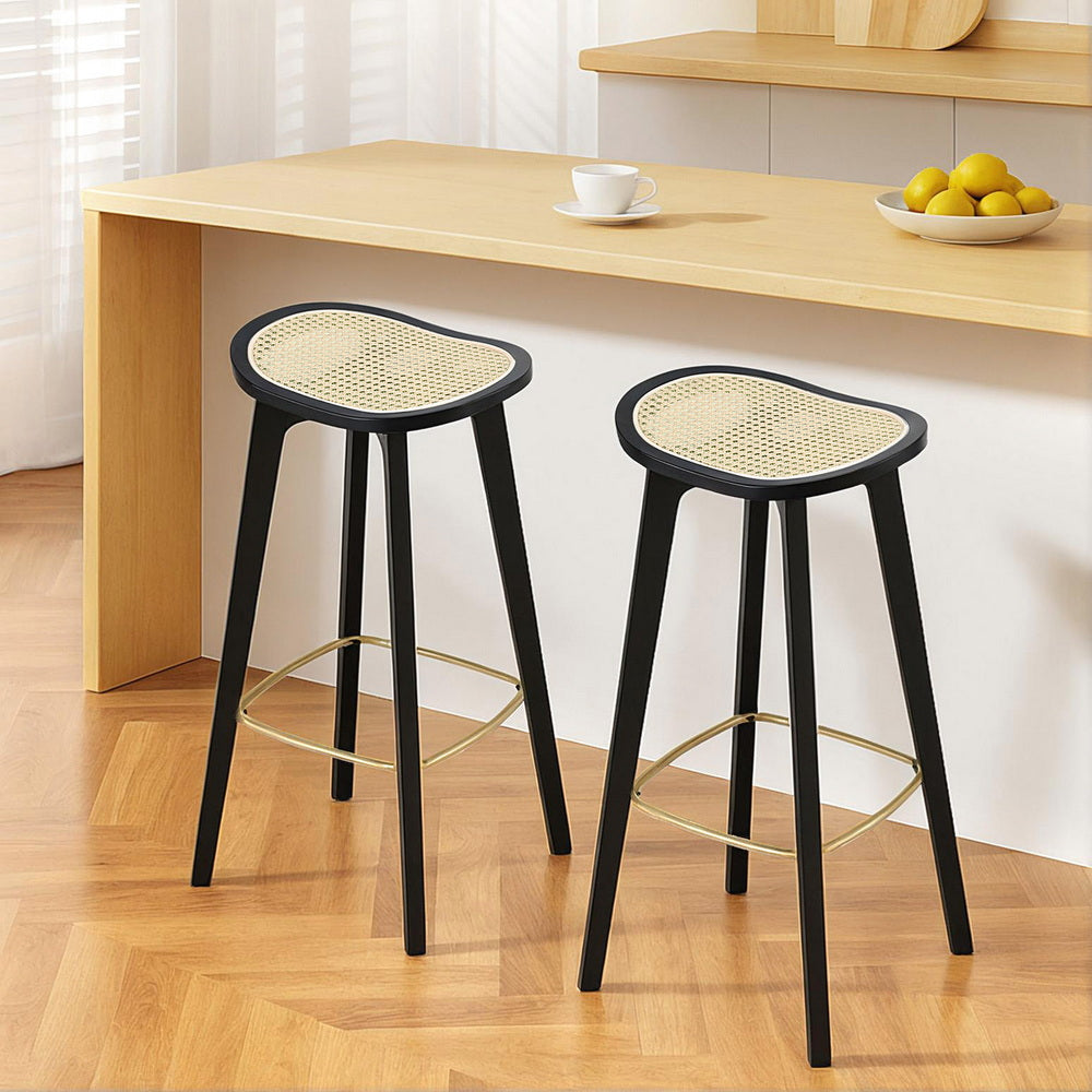 Clara Rattan Counter Stool - Black (Set of 2)