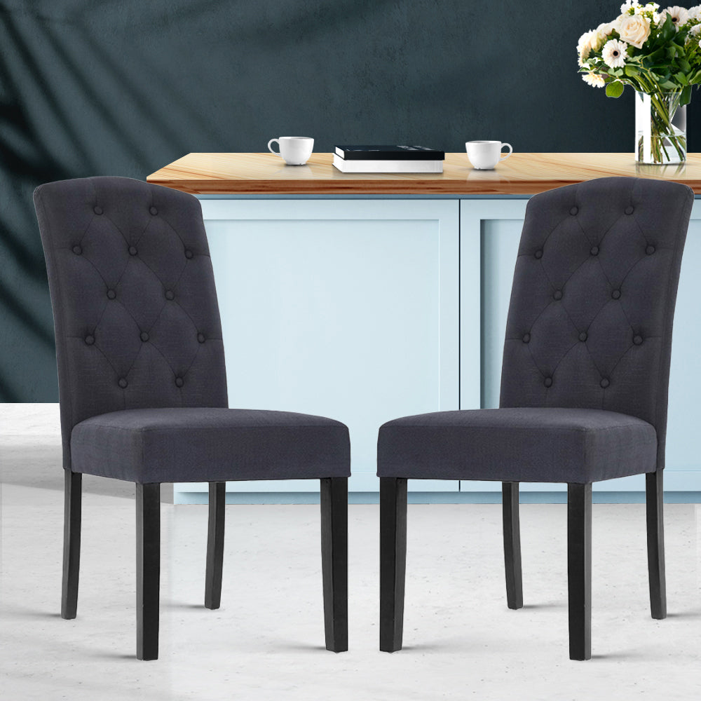 Beatrice Linen Dining Chair - Dark Grey (Set of 2)