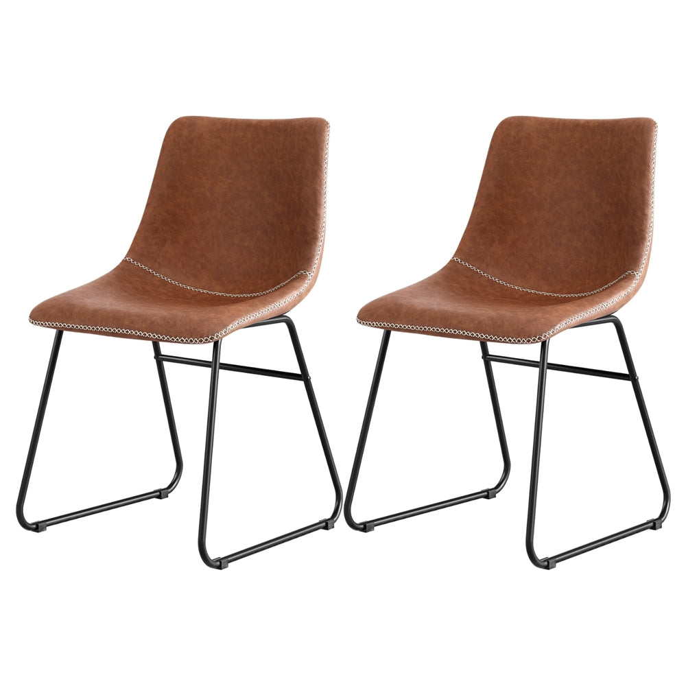 Emmett PU Leather Dining Chair - Brown (Set of 2)