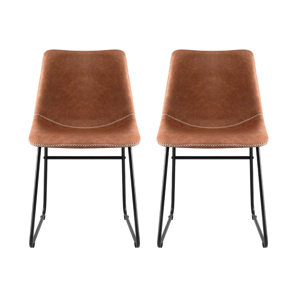 Emmett PU Leather Dining Chair - Brown (Set of 2)