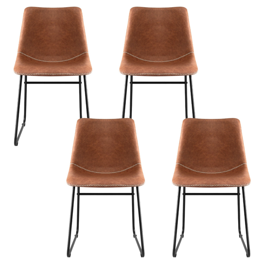 Emmett PU Leather Dining Chair - Brown (Set of 4)